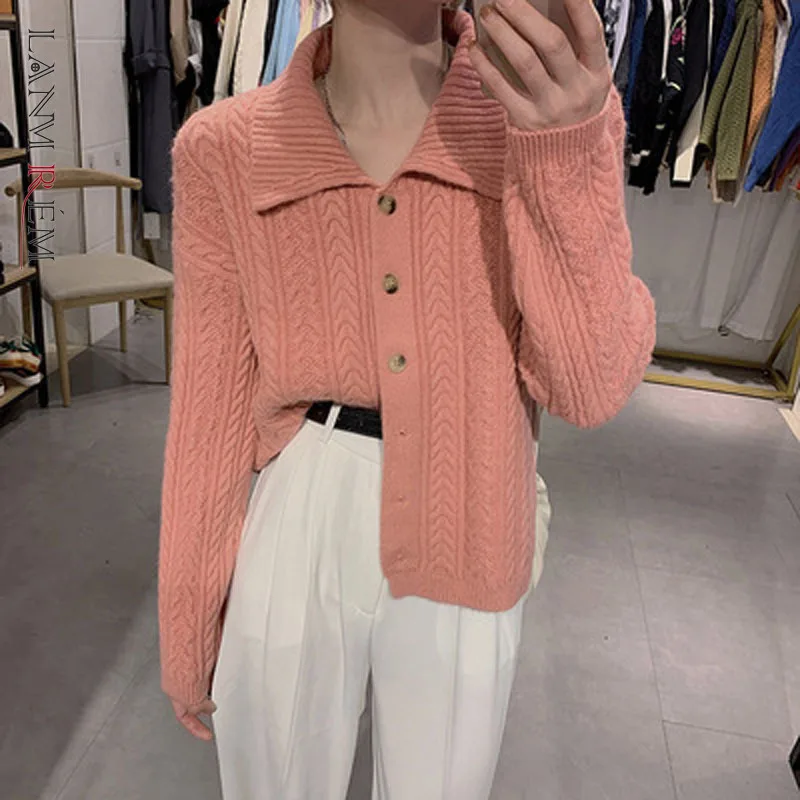 LANMREM 2022 Весенняя Свободная верхняя одежда в стиле ретро свитер с лацканами