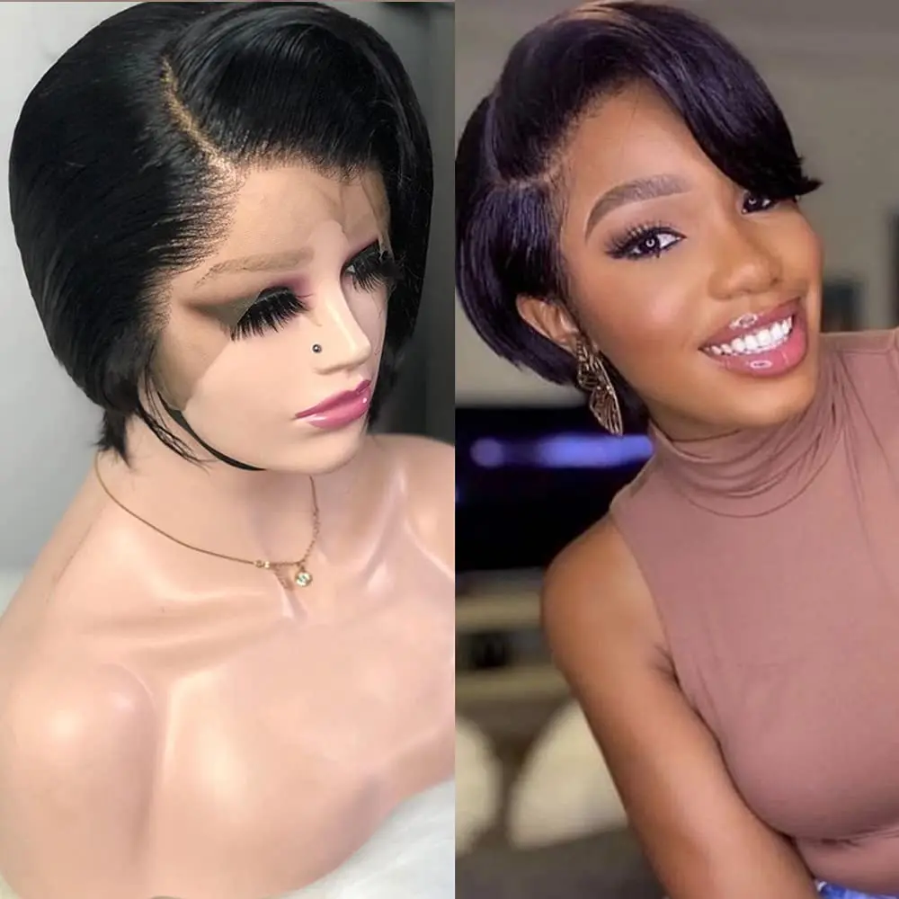 Puromi Pixie Cut Wig Human Hair Brazilian Transparent Lace Wigs For Black Women Remy T Part Bob Wig 13*1 Lace Frontal Wig