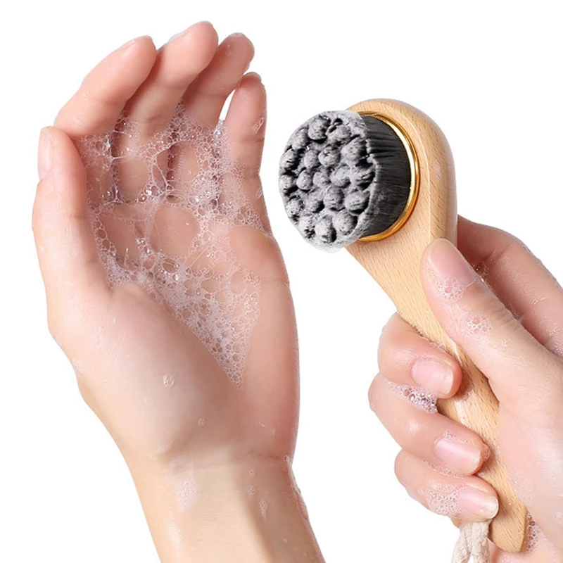 

Manual Facial Cleansing Brush Soft Bamboo Fibers Skin Cleanser & Scrubber for Daily Deep Pore Cleaning - Men and Women