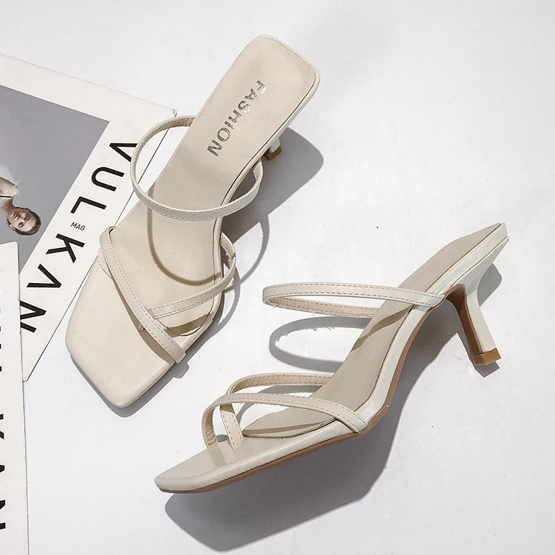 Босоножки женские на высоком каблуке Классические сандалии с ремешками без