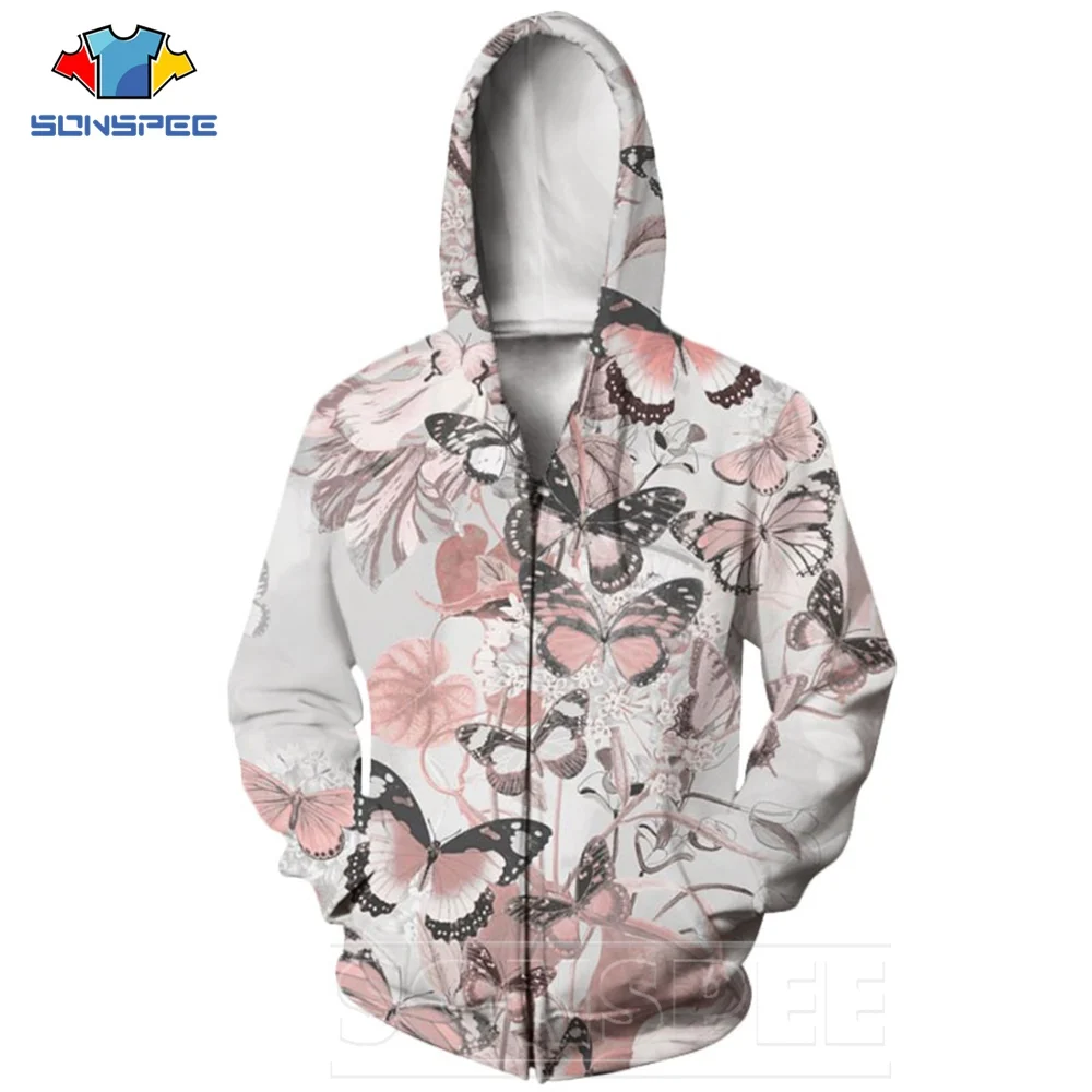 

SONSPEE 3D Print Hoodie Jacket Animal Flower Butterfly Man Women Streetwear Suit Harajuku Sweatshirt Jungle Zipper Long Sleeve