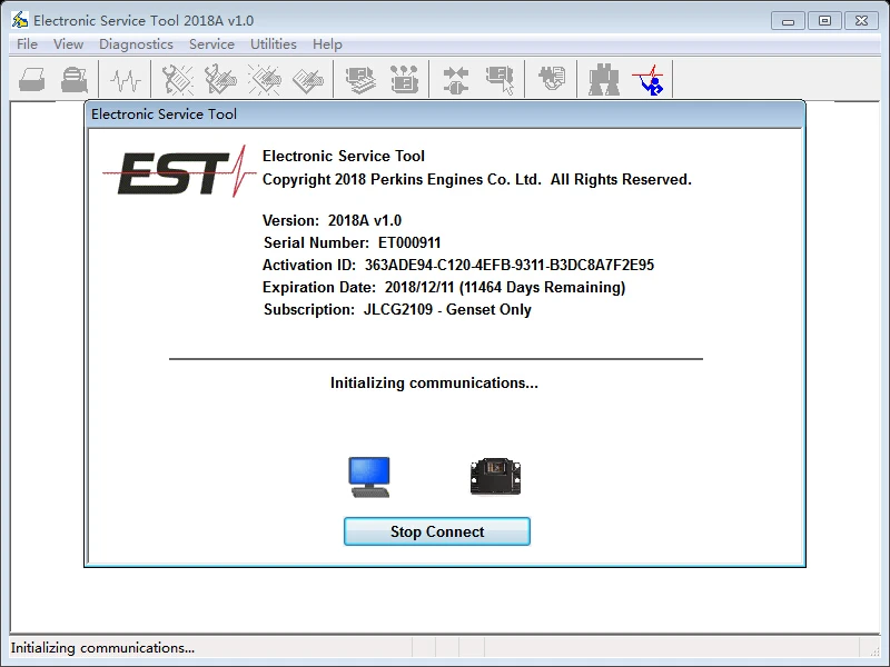 EST 2018A для электронного сервисного инструмента Perkins диагностическое программное