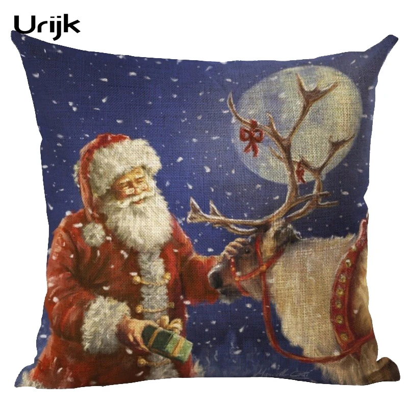 2018 Новый хлопковый льняной Рождественский чехол с принтом наволочка домашняя