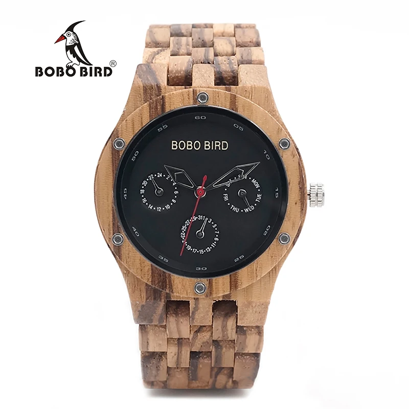 Деревянные часы для мужчин BOBO BIRD relogio masculino WN12 деревянные часы мужские s брендовые Роскошные Зебра деревянный ремешок кварцевые часы в деревянной подарочной коробке