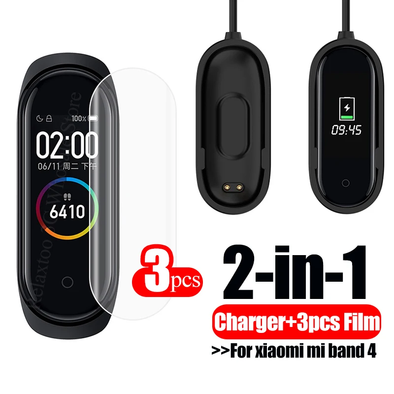 2 в 1 mi band 4 защитная пленка для экрана Xiaomi Mi Band зарядное устройство магнитный USB