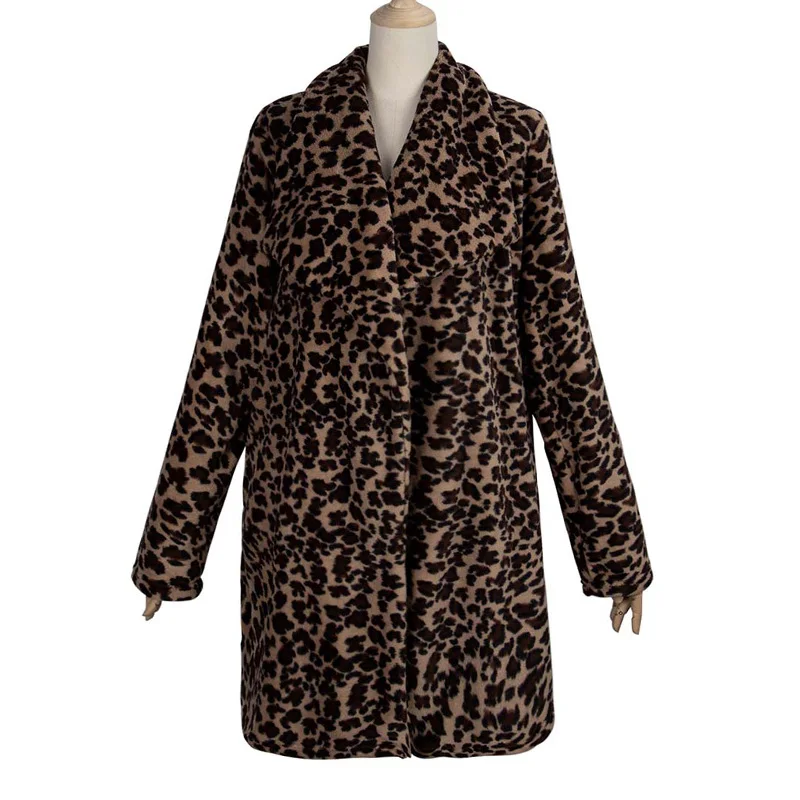 

2020 Autumn Winter Leopard Faux Fur Coat Women Long Teddy Jacket Women Plush Teddy Coats Female Thick Faux Fur Fluffy Jackets