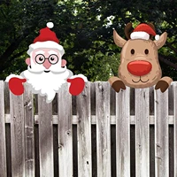 christmas decoration fence peeper santa claus reindeer peeking garden courtyard art decorations christmas garden decoration