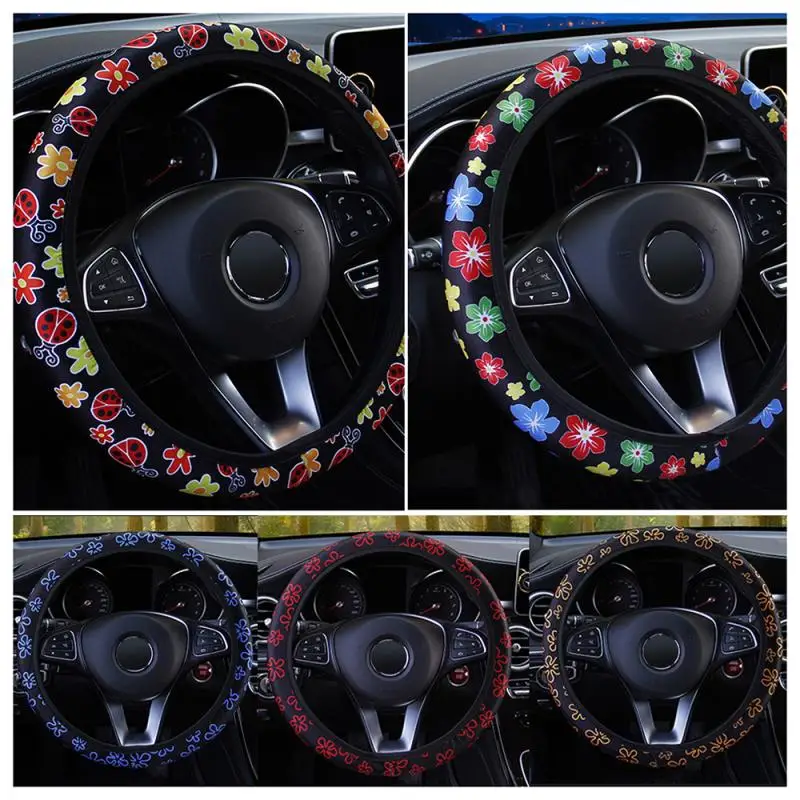 

Car Steering Wheel Cover Flowers Print Anti-slip Car Styling Elastic 38cm Steering Covers Universal Interior Accessories New