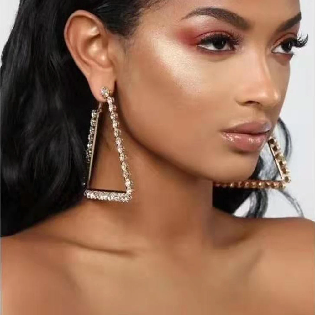 Роскошные свадебные серьги кольца диаметром 97 мм с большими кристаллами для