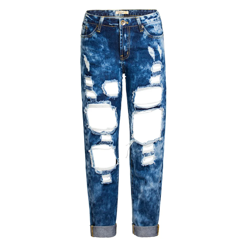 

Europe and the United States women's hole loose straight Jane cowboy pants BF nine minutes of pants supply of goods