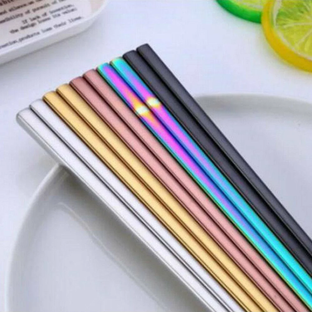 

5 Pairs/Set Chinese Metal Chopsticks Non-slip Stainless Steel Chop Sticks Set Reusable Food Sticks Multicolor