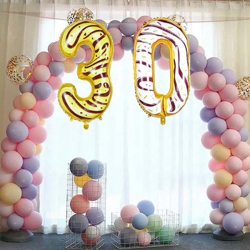 

32 Inch Donut Number Balloon Ice Cream Helium Balloon For Adult Kids Sweet Digital Birthday Party Baby Shower Decoration Gift