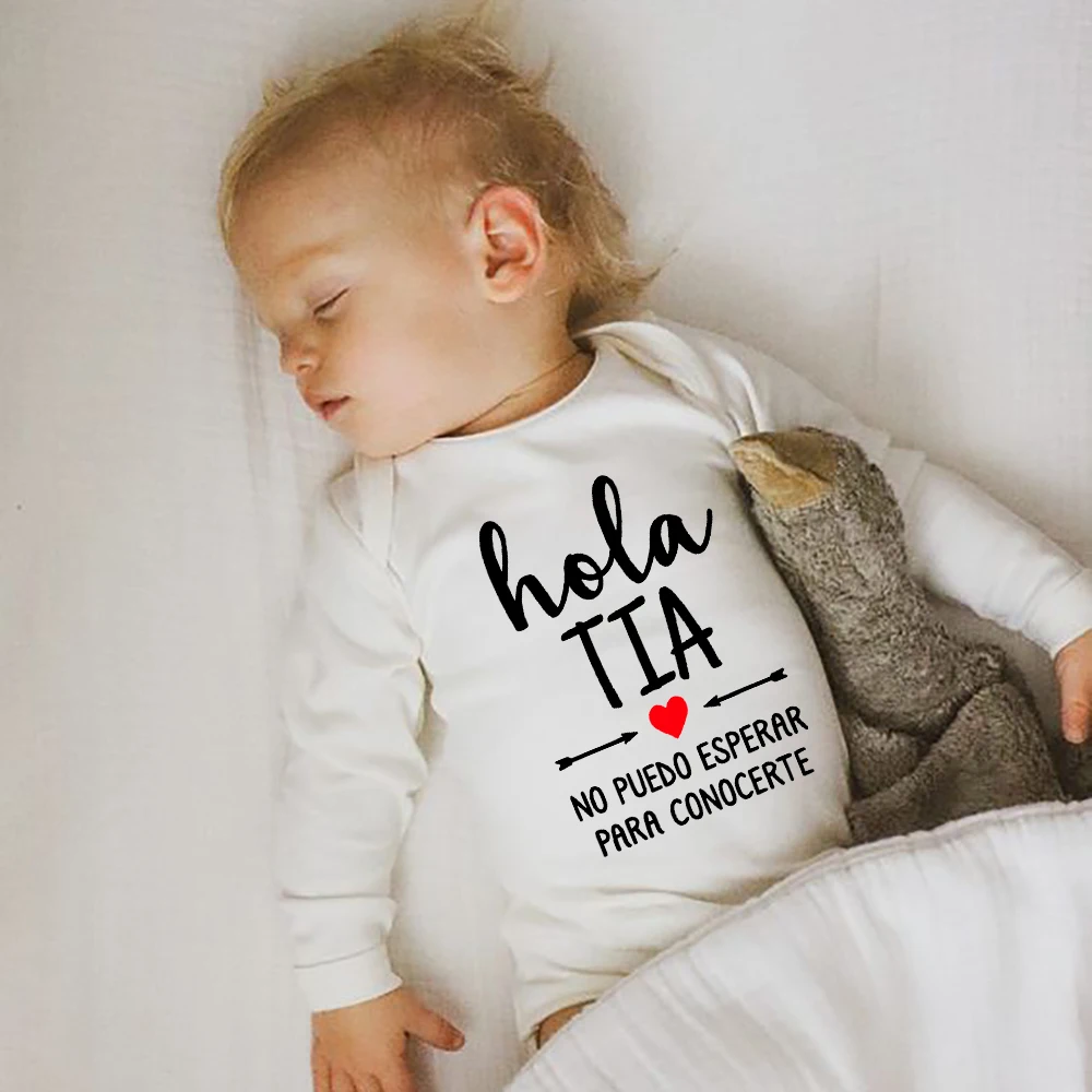 

Hola Aunt Spanish Newborn Baby Bodysuits Pregnancy Announcement To Aunts Boy Girl Casual Crawling Jumpsuits Clothing Infant Gift