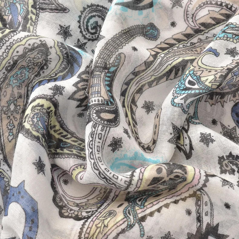 Женский этнический хиджаб зимний длинный синий шарф в испанском стиле с принтом