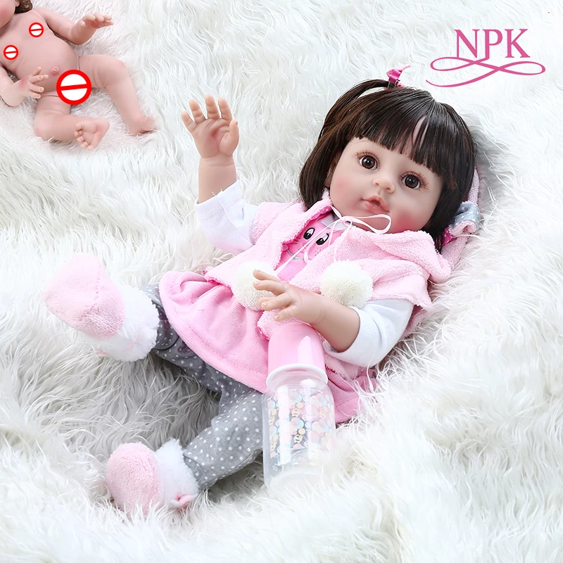48 см силиконовая кукла reborn baby новорожденная девочка с розовым кроличьим платьем