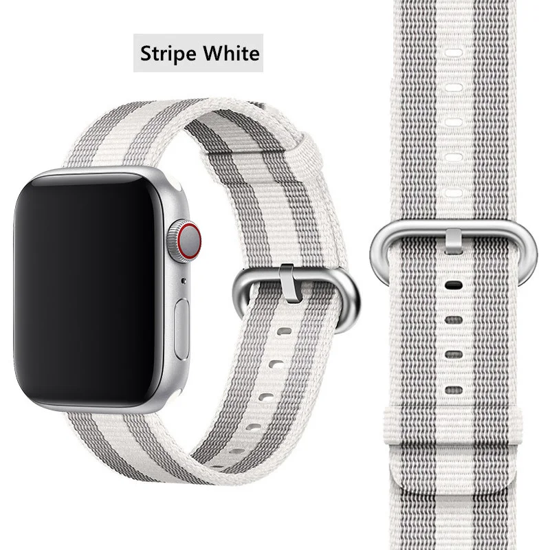 Stripe White 19 Ремешок EIMO Nato для apple watch, ремешок 44 мм, 40 мм, apple watch 5, 4, 3, 2, iwatch, ремешок 42 мм, 38 мм, плетеный нейлоновый браслет correa, ремешок для часов - Цвет ремешка: Stripe White 19