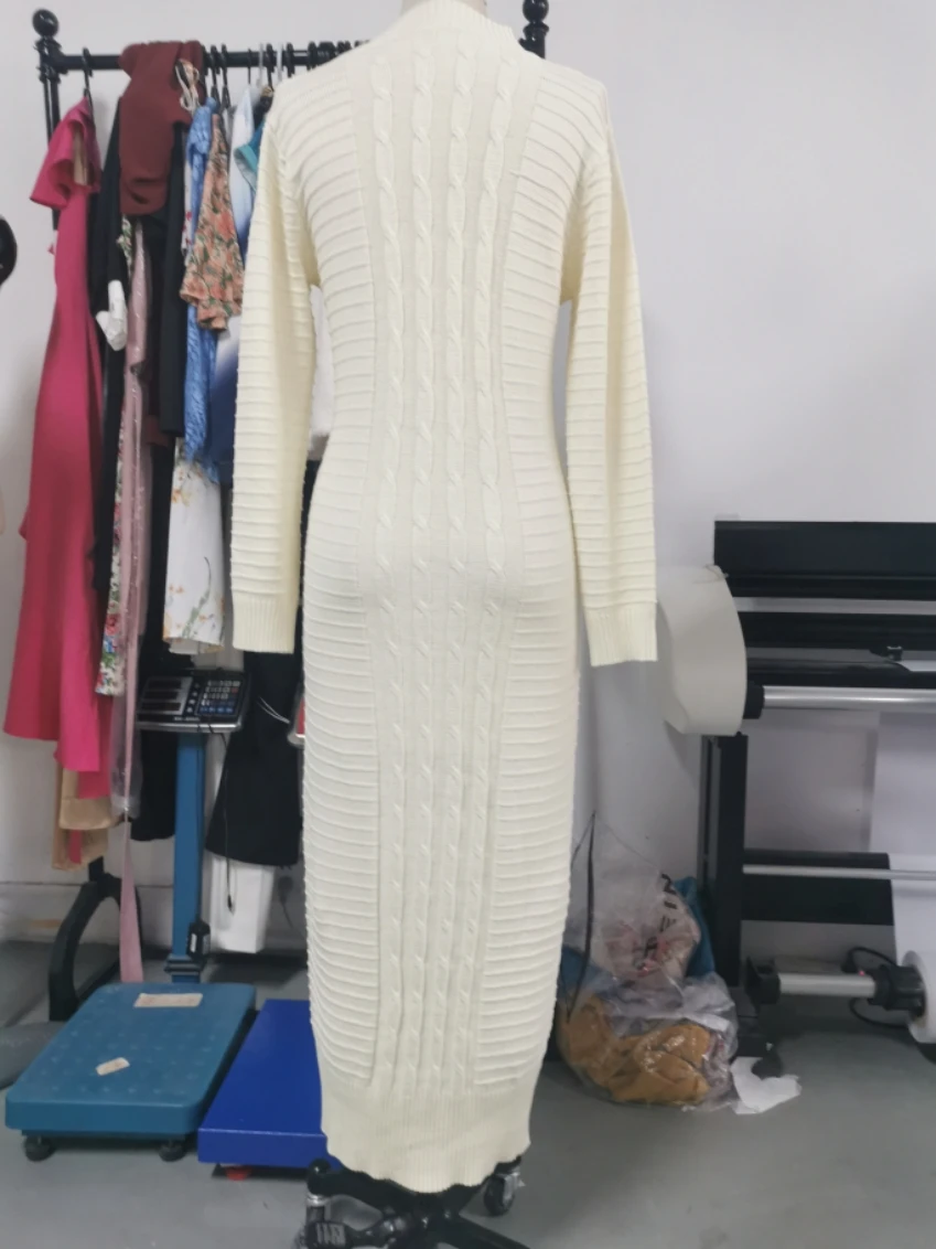 

Winter Thicken Turtleneck Sweater Maxi Dress Women Lace Up Knitted Long Dress Female Knitwear Soft Vestidos 2021 High Quality