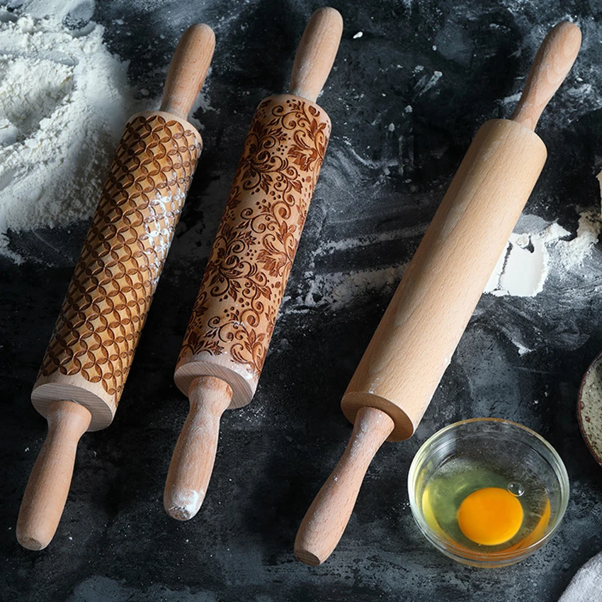 Скалка в рождественском стиле деревянный ролик для теста печенья с гравировкой