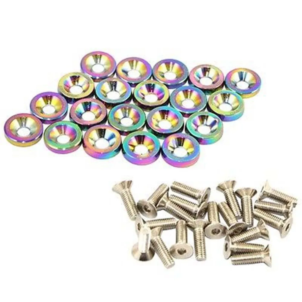 

10Pcs Aluminum M6 Car Modified Hex Fasteners Fender Washer Bumper Engine Concave Screws Fender Washer License Plate Bolts