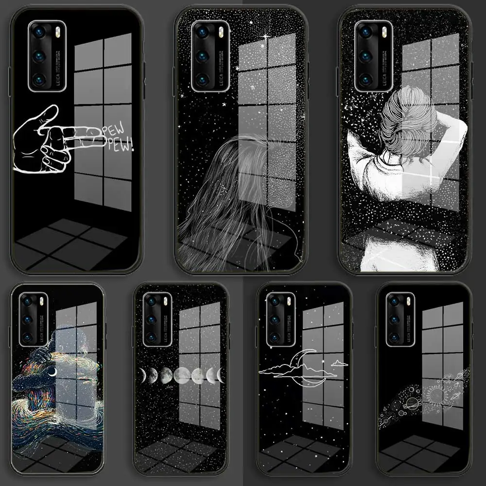 Soft Glass Case For Samsung S22 S21 S20 S11 S10 S9 S8 Plus lite 10e fe TPU Coque Balck Cover pretty black picture skin