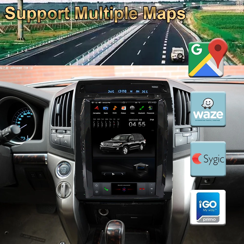 Car GPS Navigation Tesla Style Multimedia Player ​For TOYOTA LAND CRUISER LC200 2008-2015 VXR High Level Auto Radio Stereo | Автомобили
