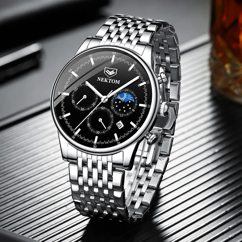 Часы наручные NEKTOM Мужские кварцевые люксовые брендовые модные с хронографом в