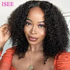 Парик ISEE Hair Bob, монгольские курчавые вьющиеся человеческие волосы, короткие парики боб 13x4 Для Женщин, плотность 150%, вьющиеся кружевные передние парики из человеческих волос