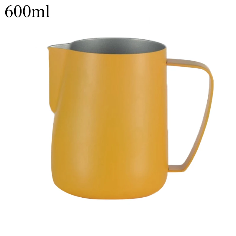 yellow 600ml Кувшин для вспенивания молока из нержавеющей стали, кувшин для вспенивания молока для латте, кувшин для вспенивания молока, ручной кувшин для кофе эспрессо, бариста, ремесло - Цвет: yellow 600ml