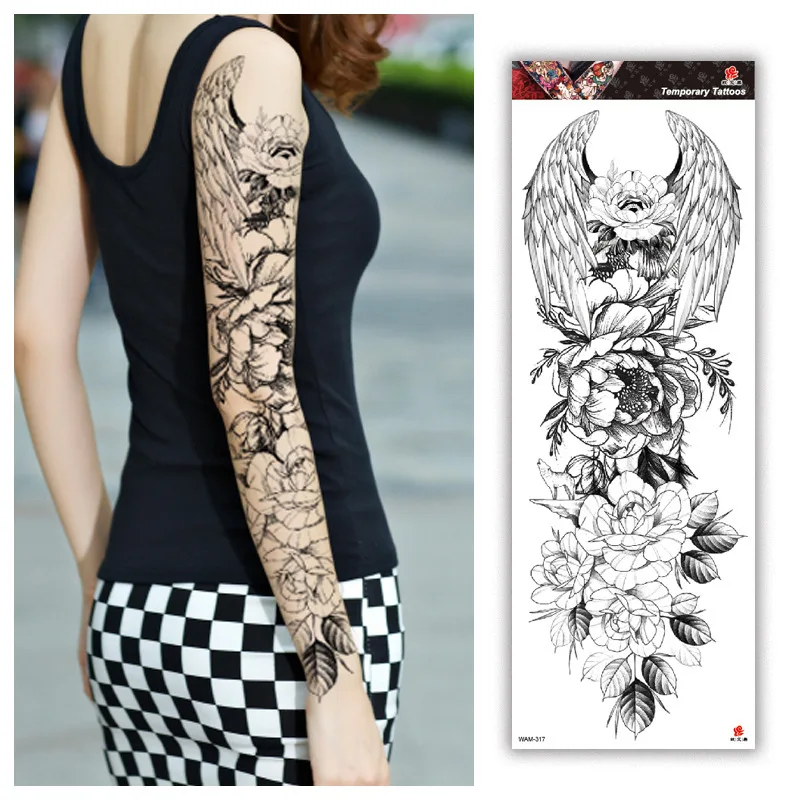 Large Temporary Tattoos For Women Men Full Arm Tattoo Sticker Sleeve Thigh Big Body Art Decal Black Waterproof Fake Tatoo