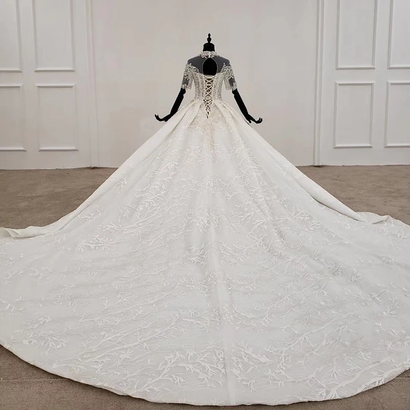 HTL1231 2020 кружевное свадебное платье с высоким воротником рукавом до локтя