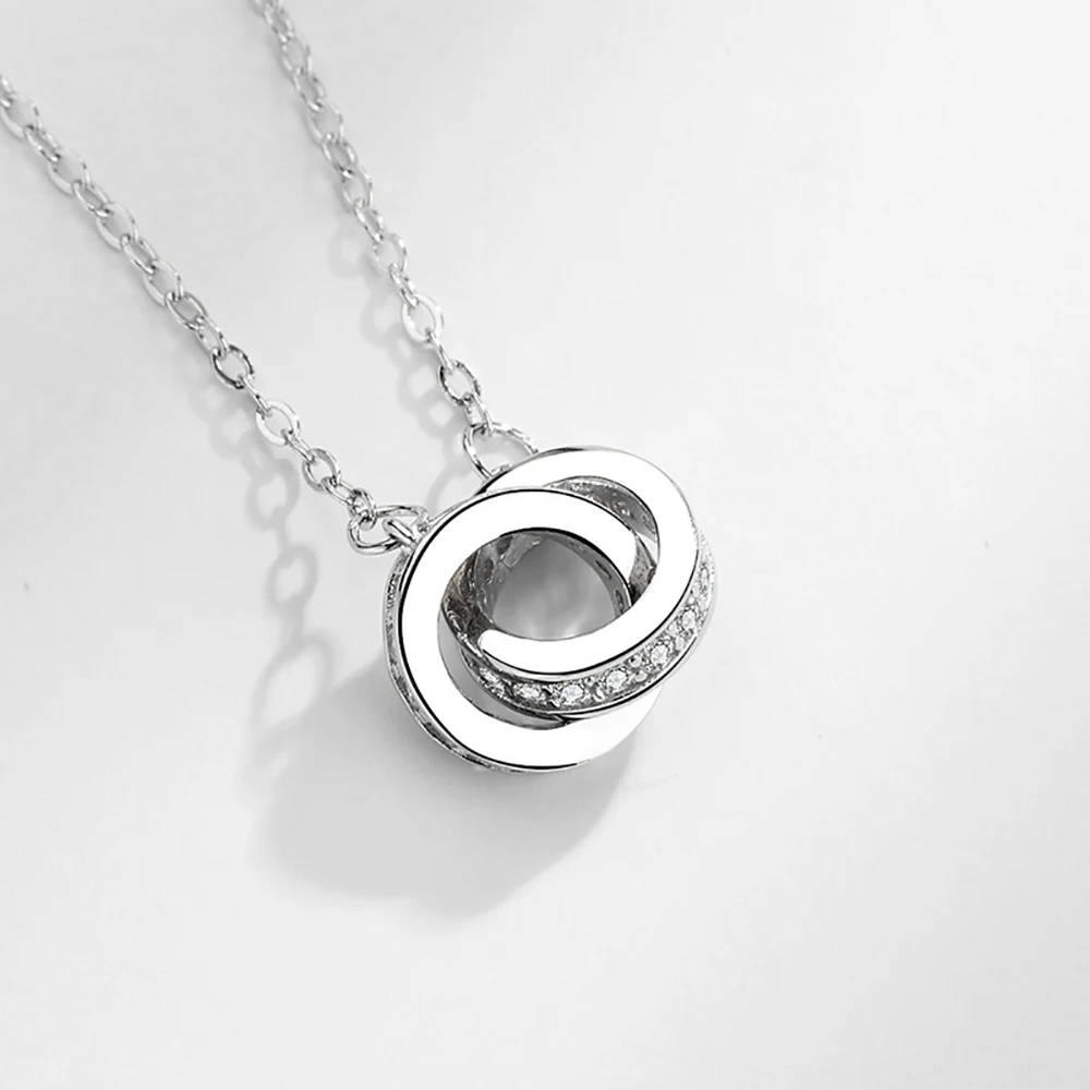 

Double Ring Necklace S925 Sterling Silver Round Shape Fashion Pendant Chain Necklace for Women Elegant Jewelry Accessories Gifts