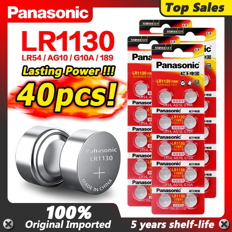 40 шт./4 карты Panasonic 1 5 V AG10 1130 LR1130 аккумулятора кнопочного типа 389 LR54 SR54 SR1130W 189 SB BU L1130