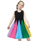 От 2 до 6 лет, детское платье без рукавов, вечерние платья для девочек, приталенный силуэт для принцессы, платье радужной расцветки со складками Повседневное платье трапециевидной формы, платье для девочек Детская школьная одежда