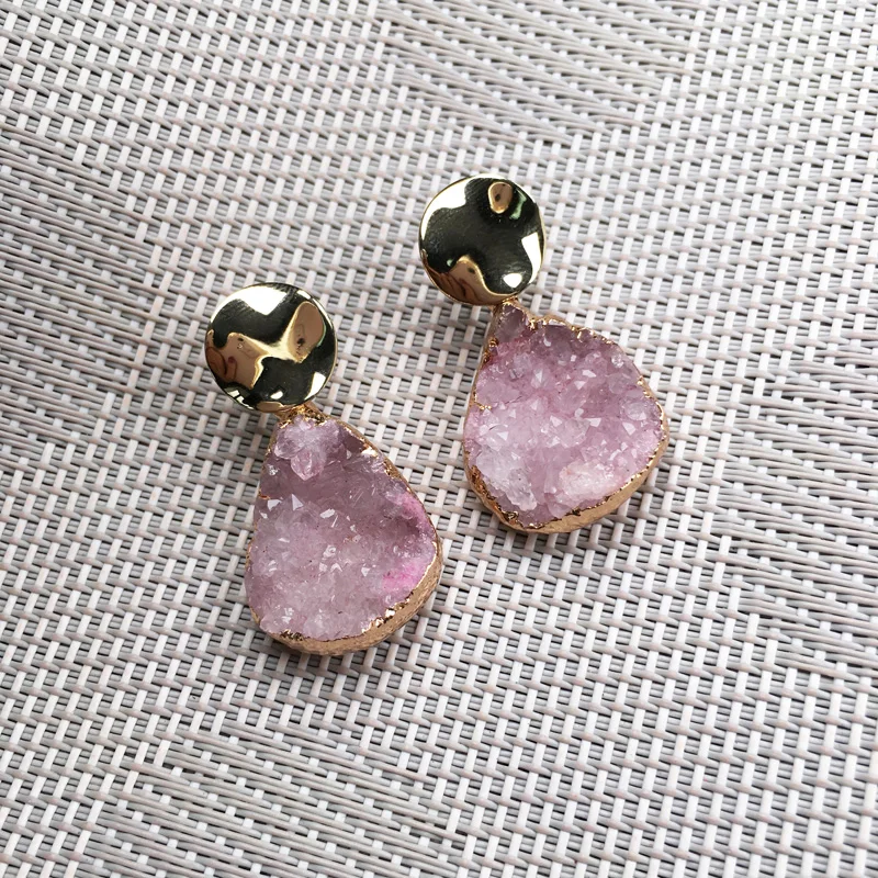 Fashion Natural Irregular Rose Quartzs Crystal Agates Stone Earrings for Women Jewelry Gift Stud 12x12mm Eardrop 15x20-18x25mm | Украшения