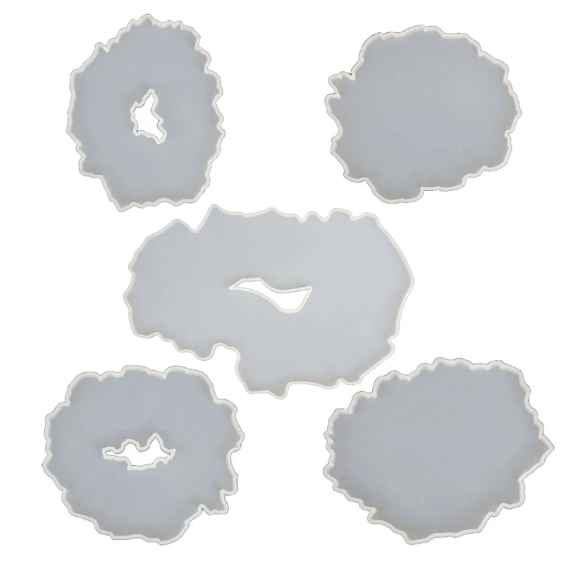 

5Pc Large Irregular Resin Coaster Molds DIY Silicone Tray Fruit Tea Cup Mat Mold