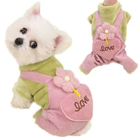 cute fleece pet cat clothes dog overalls winter heart pattern hoodies pups coat outfit for clothing jumpsuit pajamas chihuahua l