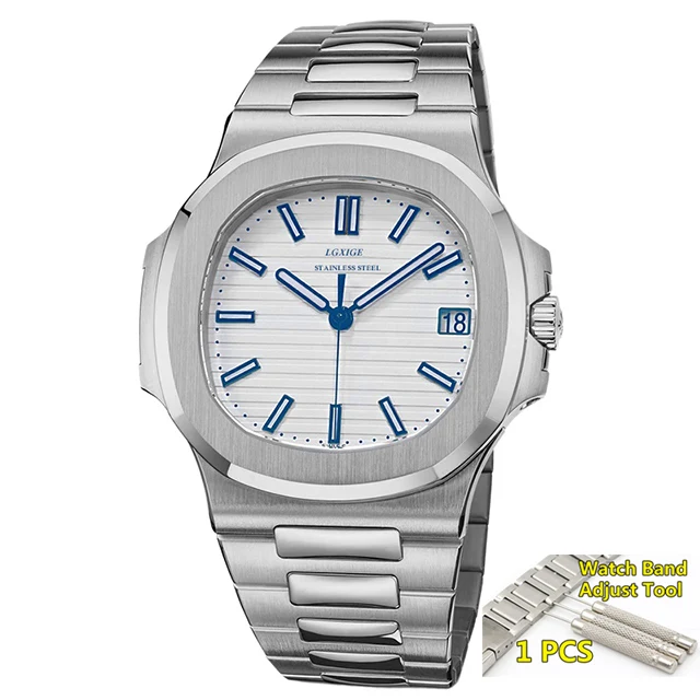 silver-wht-add-tool LGXIGE часы для мужчин s лучший бренд класса люкс полностью стальные военные наручные часы для мужчин 30 м водонепроницаемые бизнес светящиеся кварцевые часы - Цвет: silver-wht-add-tool