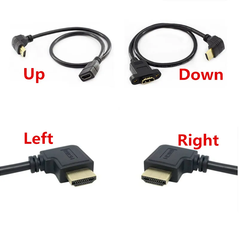 

Вверх и вниз, влево и вправо Угловой 90 градусов 19p 1,4 HDMI-Удлинительный кабель со штекером на гнездо с винтовым отверстием может блокировать к...