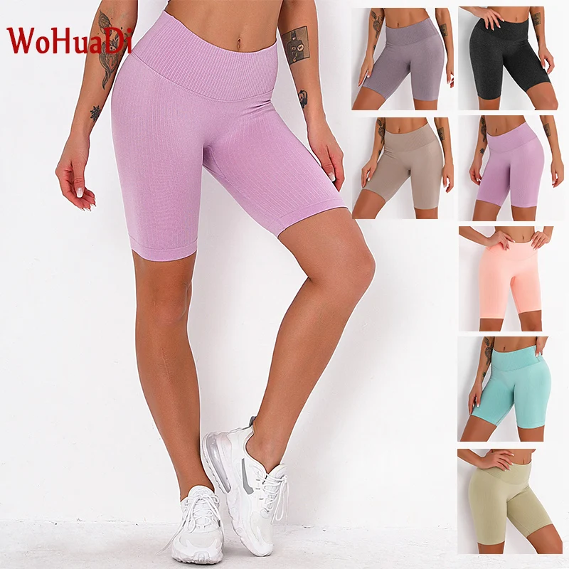 

WOHUADI бесшовные полосатые спортивные укороченные штаны плотные эластичные спортивные шорты для йоги с высокой талией одежда для тренажерно...