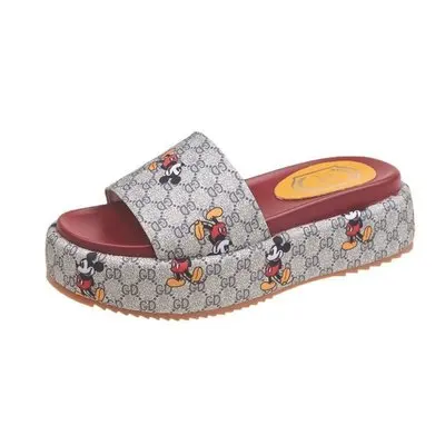 

Disney Cartoon Mickey Mouse Sandals Fashion Ladies Slippers Platform Mid-heel Ladies Slippers Ladies Summer Sandals