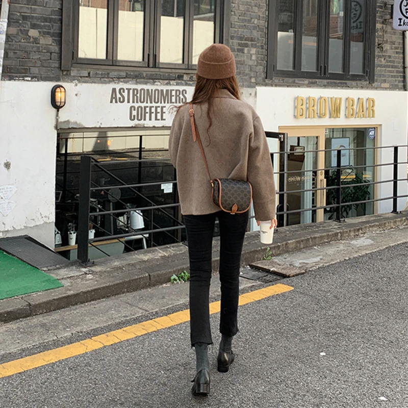 

New 2020 Autumn Winter Women's Jacket Casual Pockets Vintage Cashmere Oversize Wild Outerwear Lady Short Tops V858