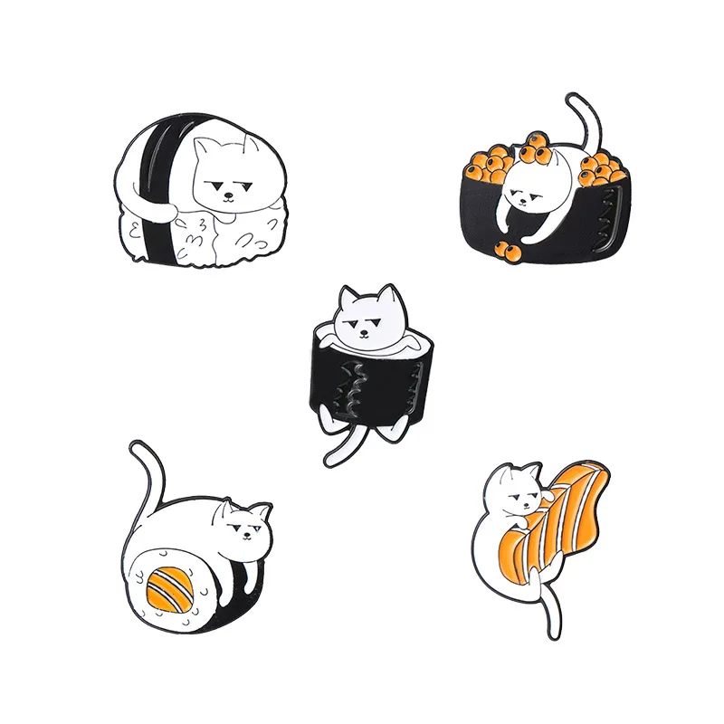 

Cartoons Cat Sushi Shape Lapel Pins Fashion Enamel Badges Cute Women Anime Brooches For Backpack Gothic Hijab Pins Mini Brooch