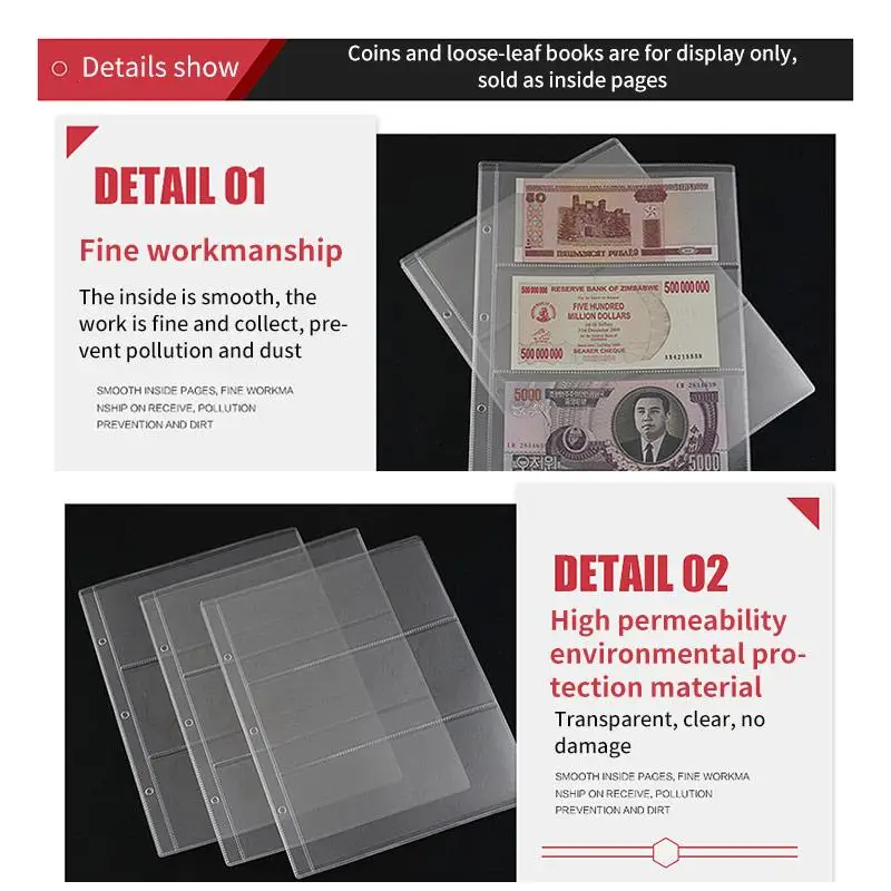 10Pcs Money Banknote Paper Album Page Collecting Holder 3-Slot Loose Leaf Sheet Protection Banknotes | Дом и сад