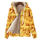 Теплая мужская зимняя куртка оверсайз с флисовой подкладкой для мальчиков длинные толстовки на молнии с 3D принтом картошки фри осенний Топ Harajuku Женское пальто для колледжа