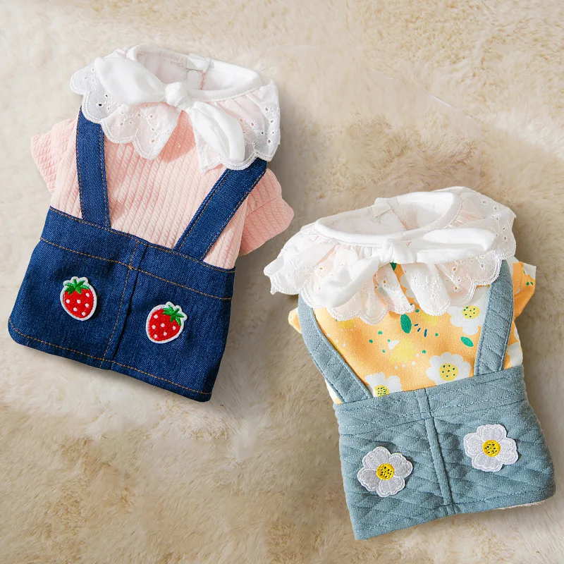 

New Autumn and Winter Flowers Two-legged Cotton-padded Clothes for Small and Medium Dogs,Princess Style Skirts for Cats and Pets