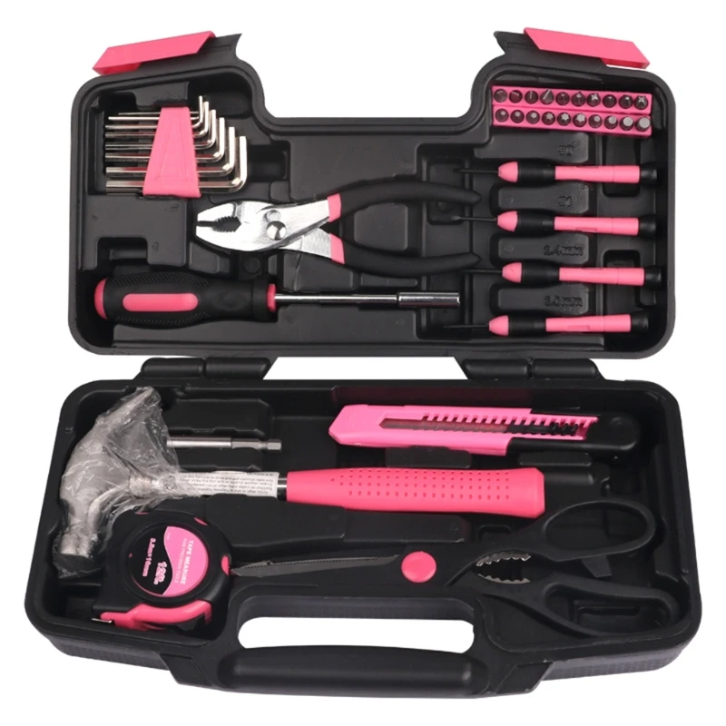 

Pink Tool Set Household Tools Kit Box Mechanics Women Ladies with Case