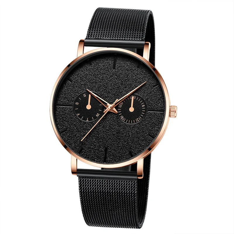 Mrose gold rose gold Модные мужские Бизнес минималистичные часы Роскошные черные кварцевые часы с календарем из нержавеющей стали с сетчатым ремешком аналоговые часы Montre Homme - Цвет: Mrose gold rose gold