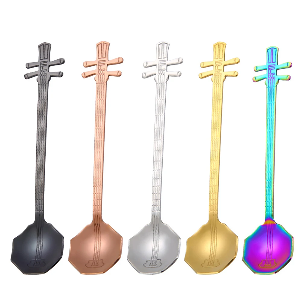 

Drink Stir Spoon Children Teaspoon Ice Cream Dessert Coffee Tea Tableware Creative Stainless Steel Erhu Shaped Coffee Spoon