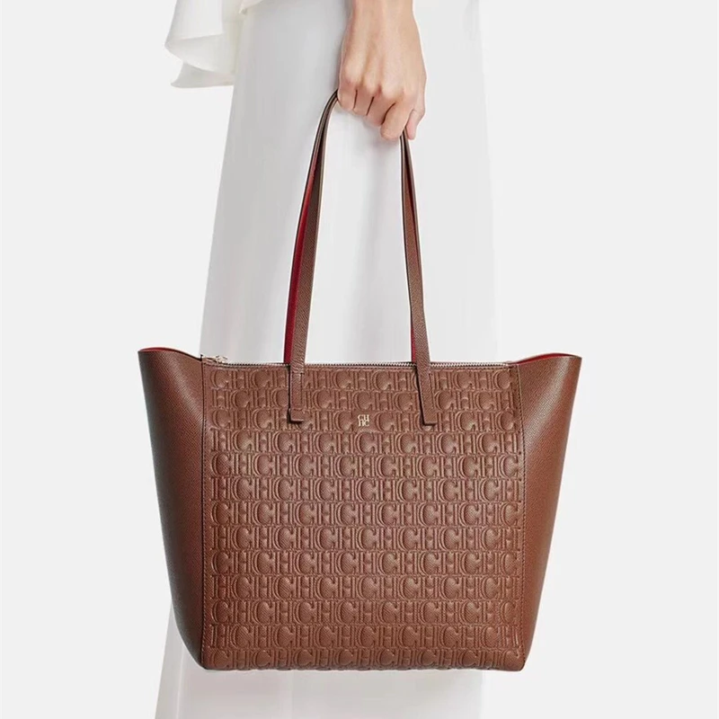 

2021 New Fashion Women 100% Genuine Leather Tote Bag for Women Large Capacity CH Engraved Shopping Bags Designer Purses Satchels