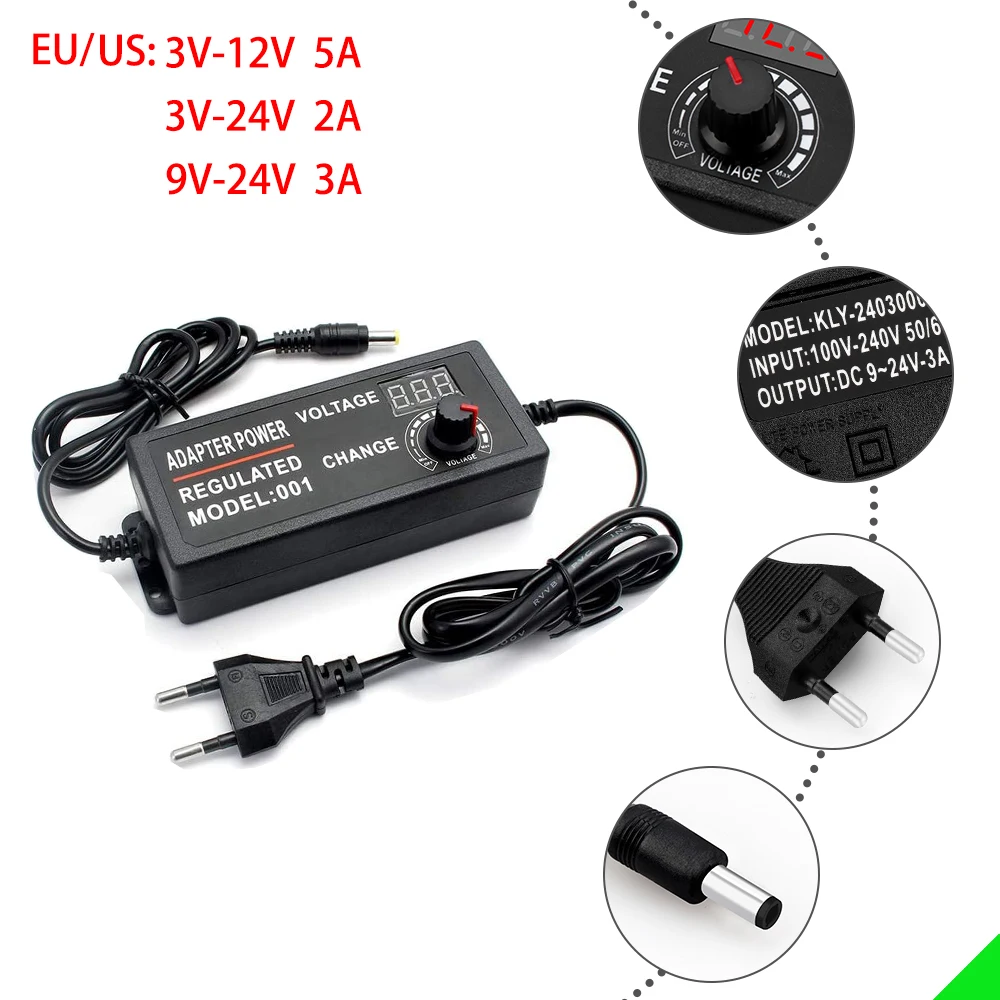 Регулируемый универсальный адаптер питания переменного тока в постоянный ток 3 12